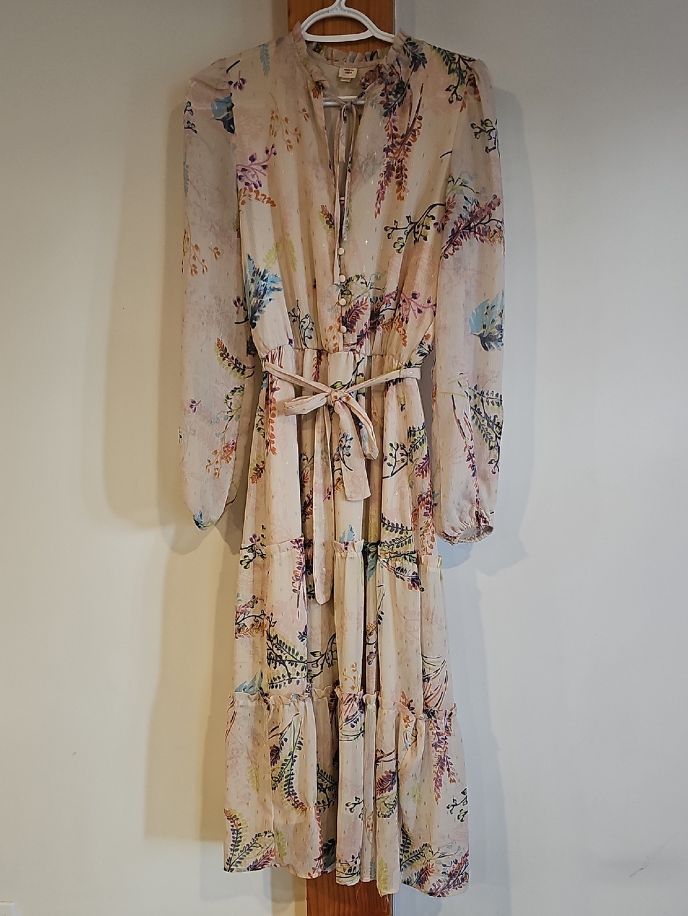 Floral Tie-Waist Long Sleeve Dress - Blush Floral